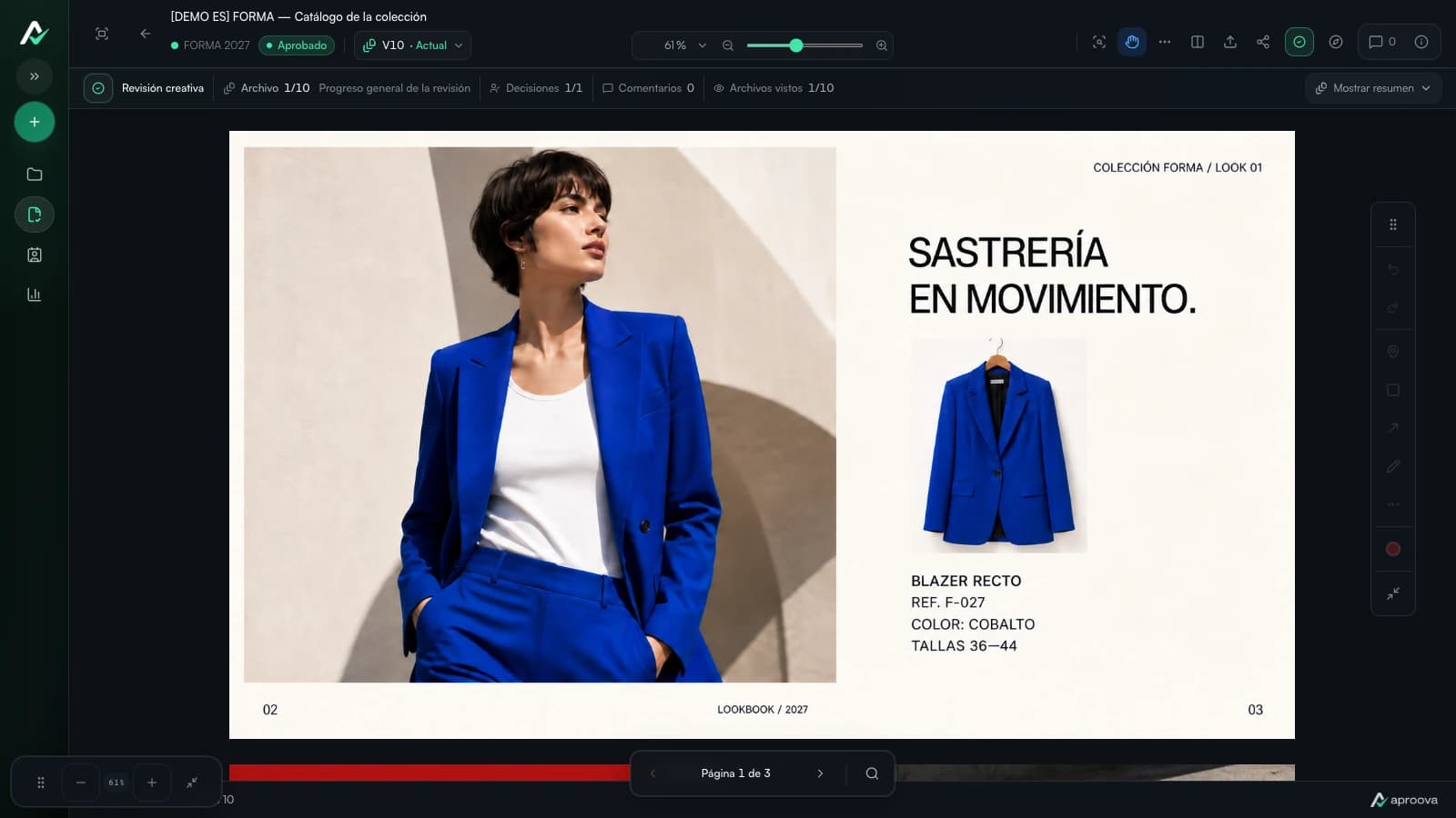 Aprobación registrada en Aproova en la versión corregida del catálogo de moda FORMA
